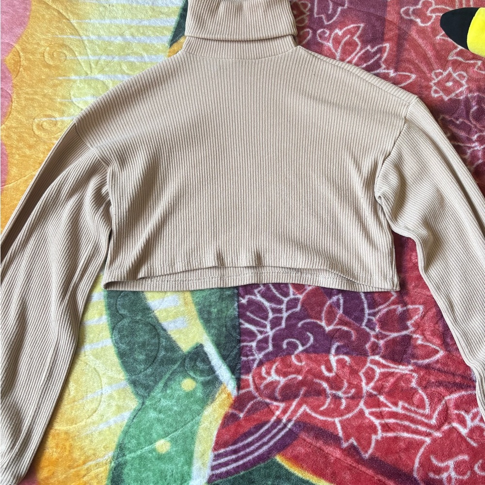 Ribbed Tan Turtleneck Crop Top